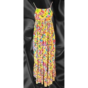 FARM RIO Fabula Brazil Yellow Toucan Bird Print Maxi Dress Braided Size 12